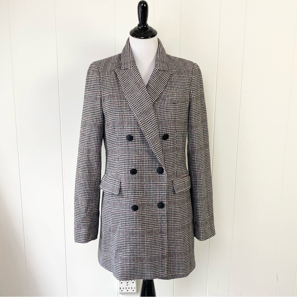 House of Harlow Black White Houndstooth Wool Blend Double Breasted Coat Sz Small